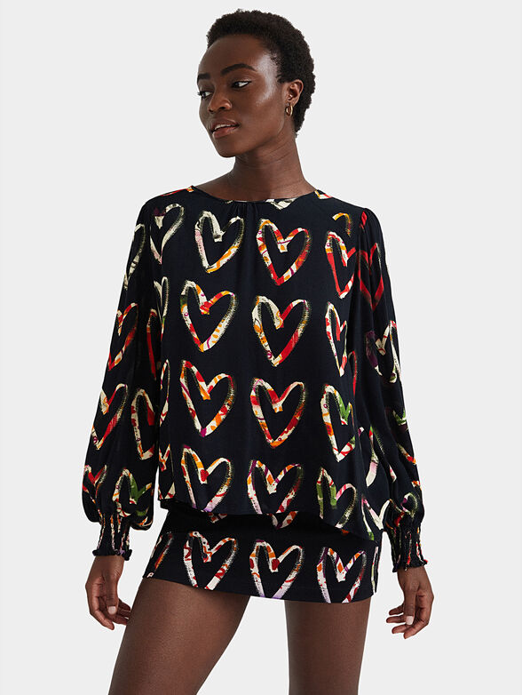 Loose crepe hearts blouse - 1