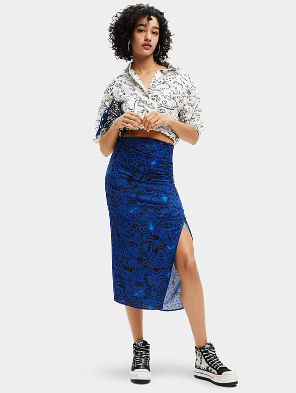 LIDA blue skirt with art prints - 4