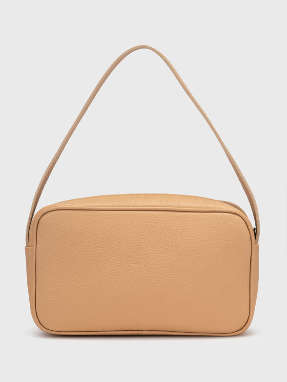 Small leather bag with logo in beige - 2