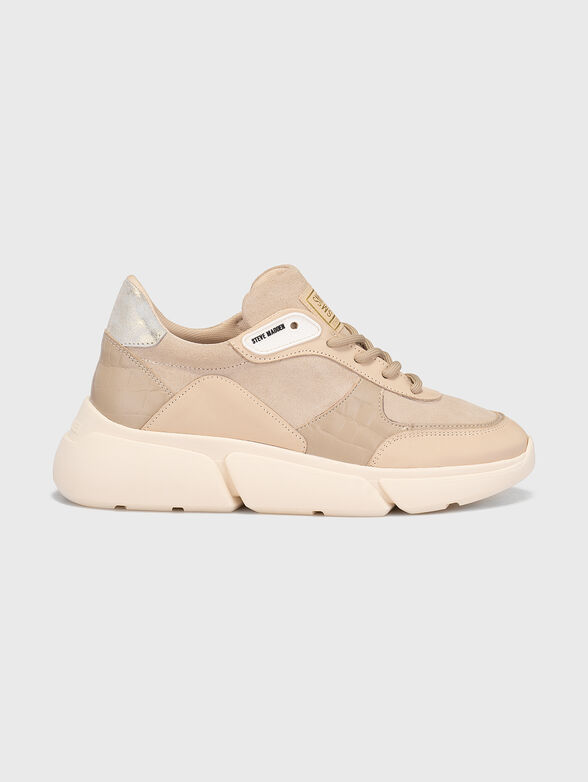 Beige sports shoes with logo patch - 1