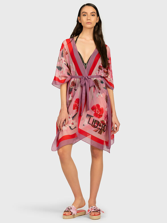 Blue kaftan with floral print - 1