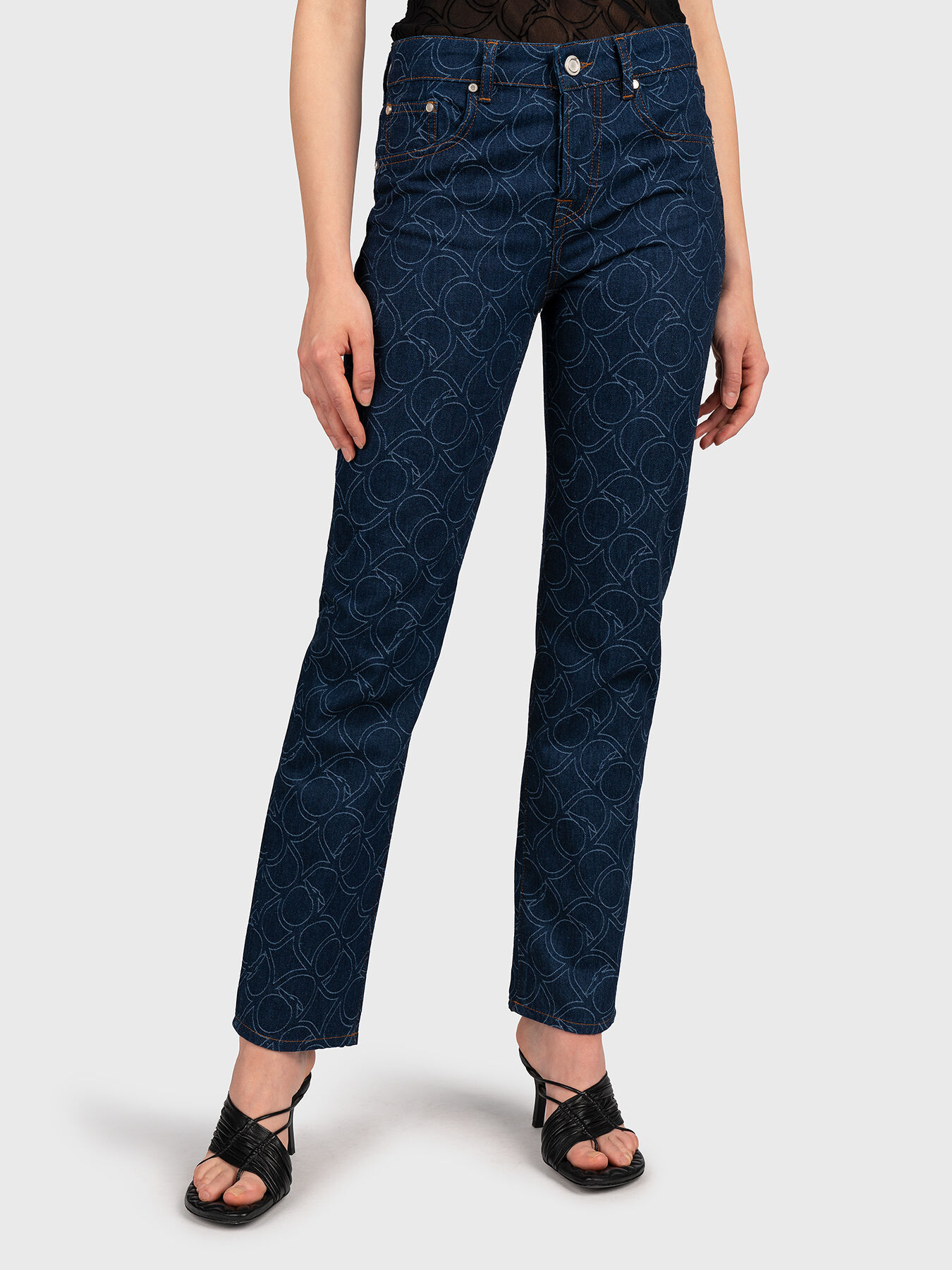 Jeans with monogram logo print brand TRUSSARDI Globalbrandsstore en