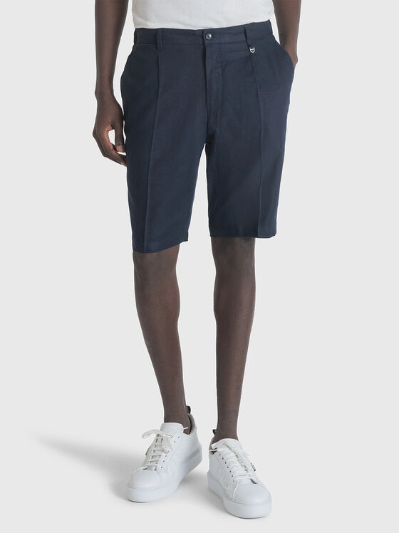 Сини къси панталони GUSTAF от ленен бленд - 1