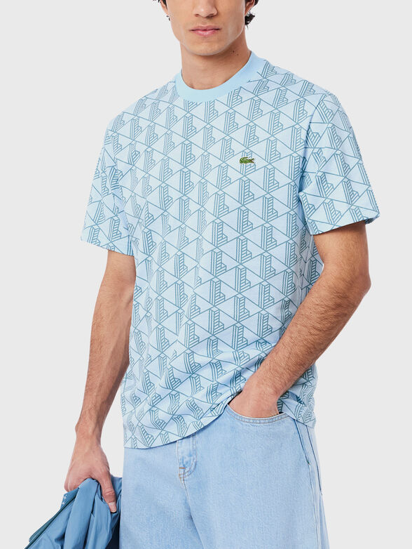 Light blue T-shirt with monogram print - 1