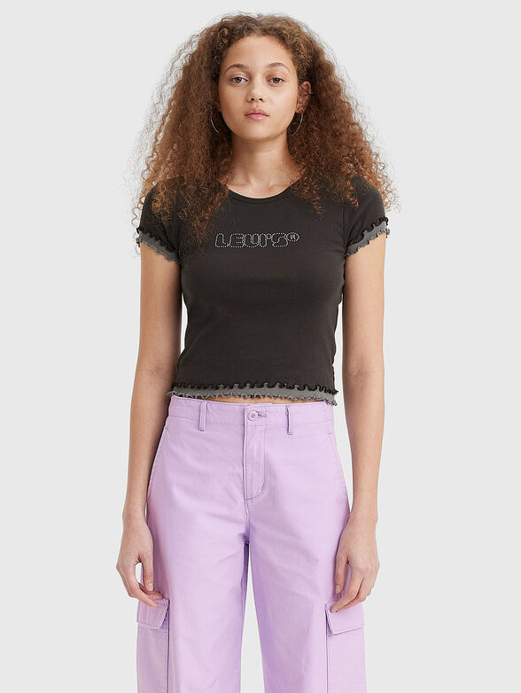 Black cotton T-shirt with rhinestones - 2