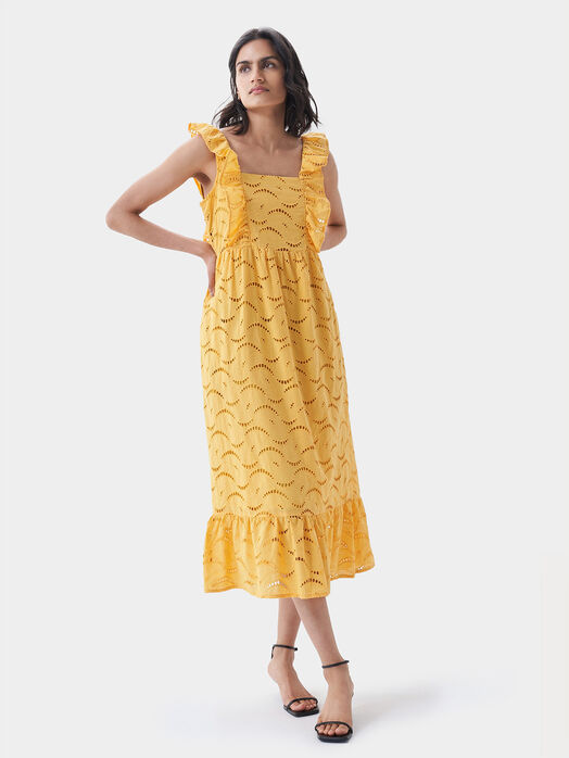 Dress in yellow color with English embroidery