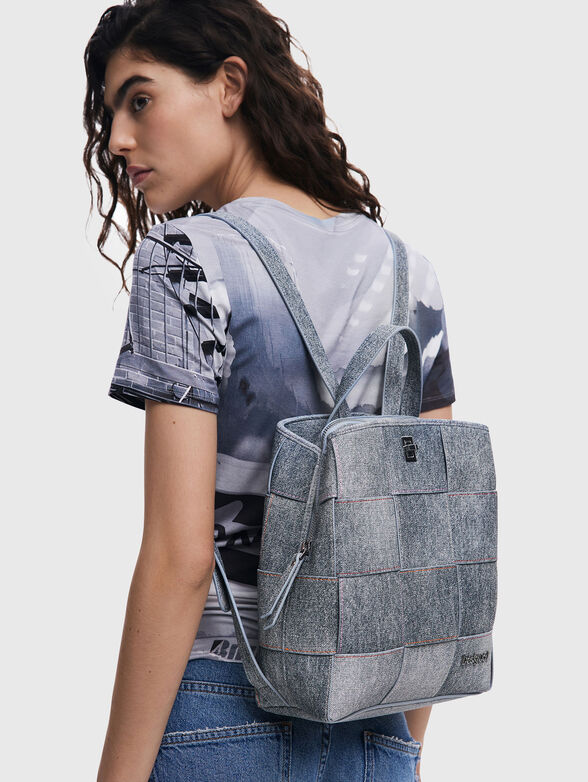Medium braided denim-effect backpack - 2