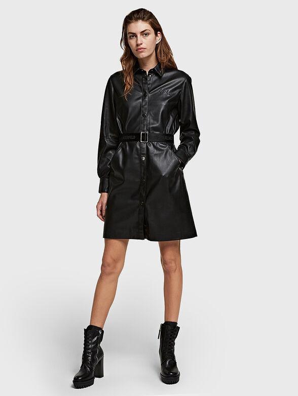 Black faux leather shirt dress brand Karl Lagerfeld   Globalbrandsstore.com/en