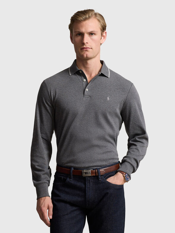 Gray long sleeve polo shirt - 1