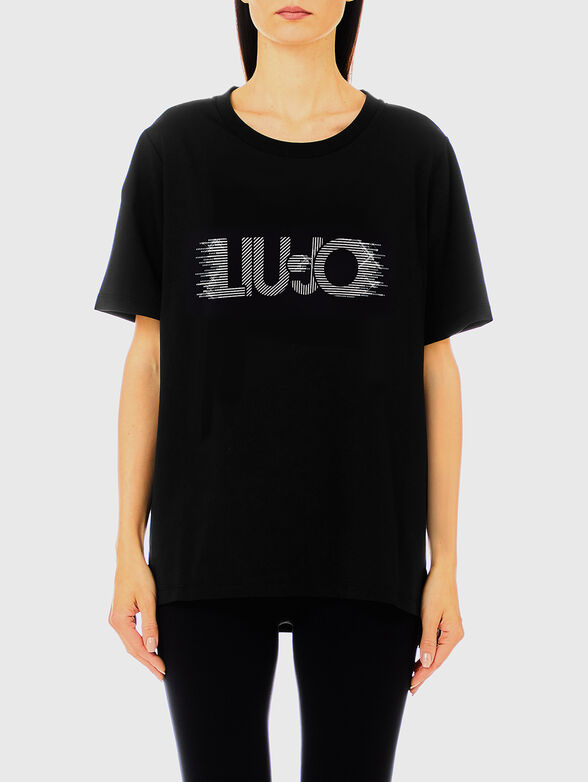 Black t-shirt with the inscription of rhinestones - 1