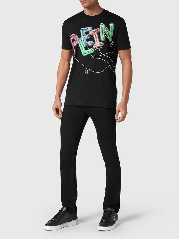 Black T-shirt with multicolour logo print - 4