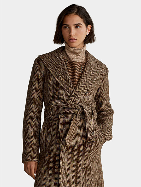 Brown wool coat with belt - 3