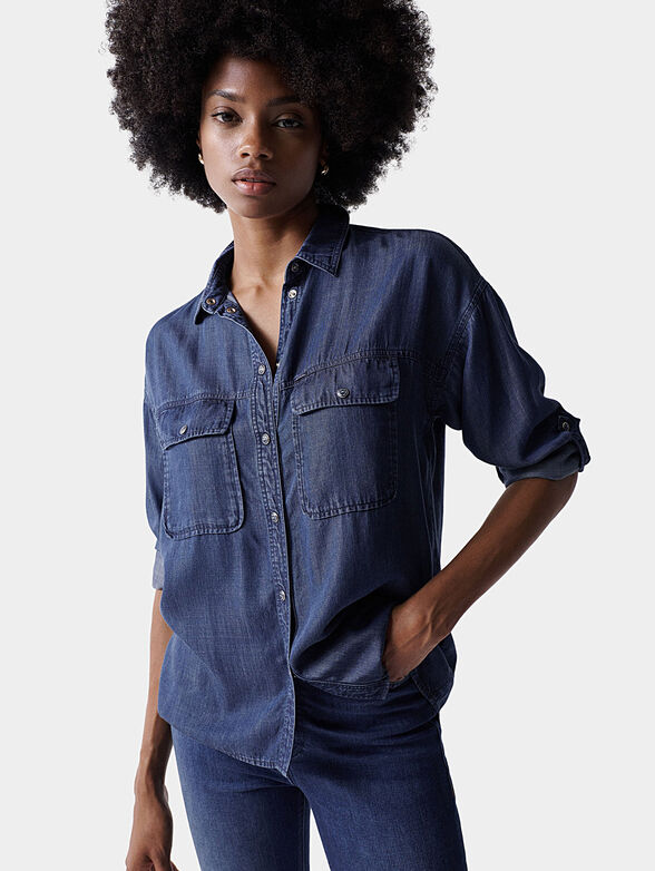 Blue shirt with snap buttons - 1