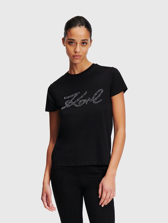 Black T-shirt with rhinestones - 1