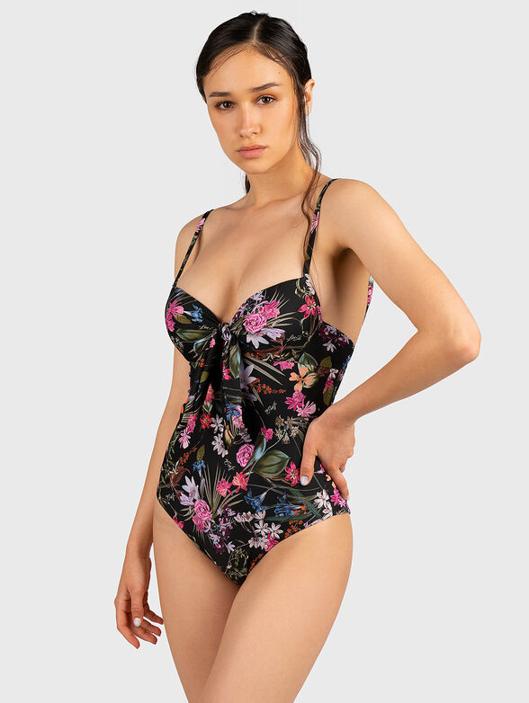 One-piece swimsuit in yellow color with floral print - 1