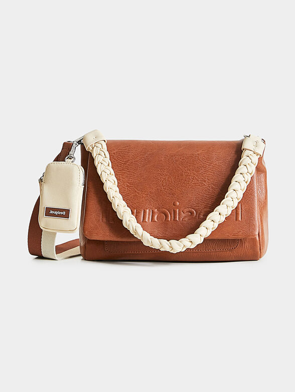 Brown shoulder bag with embossed logo - 1