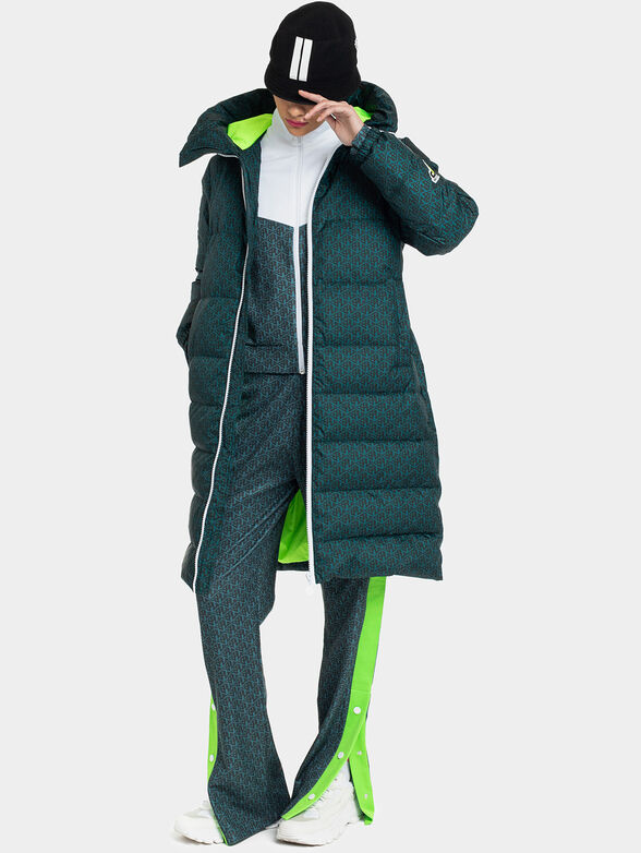 Long hooded down jacket with zip - 2
