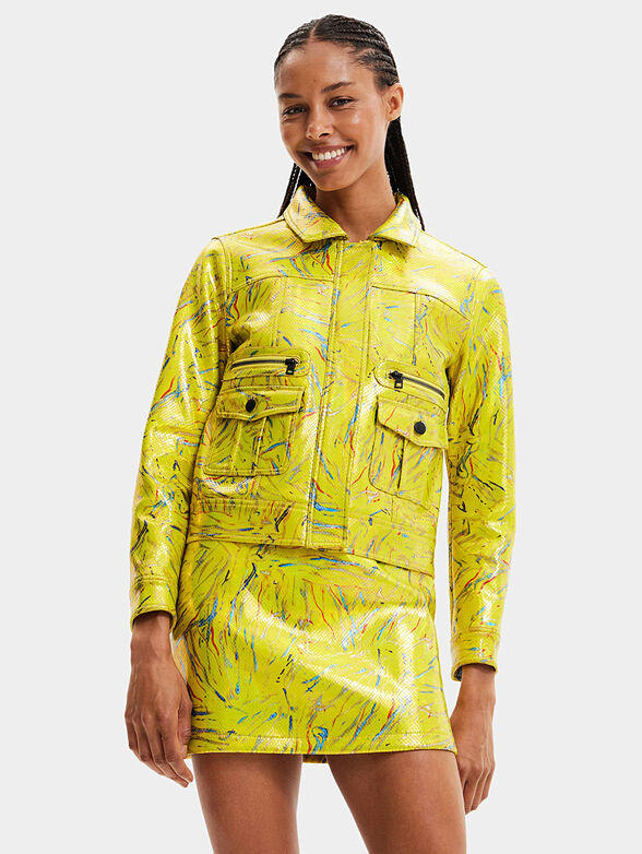 Green jacket with colorful print - 1