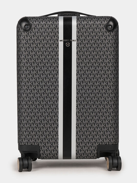 Черен куфар на колелца с монограмен лого принт - 1