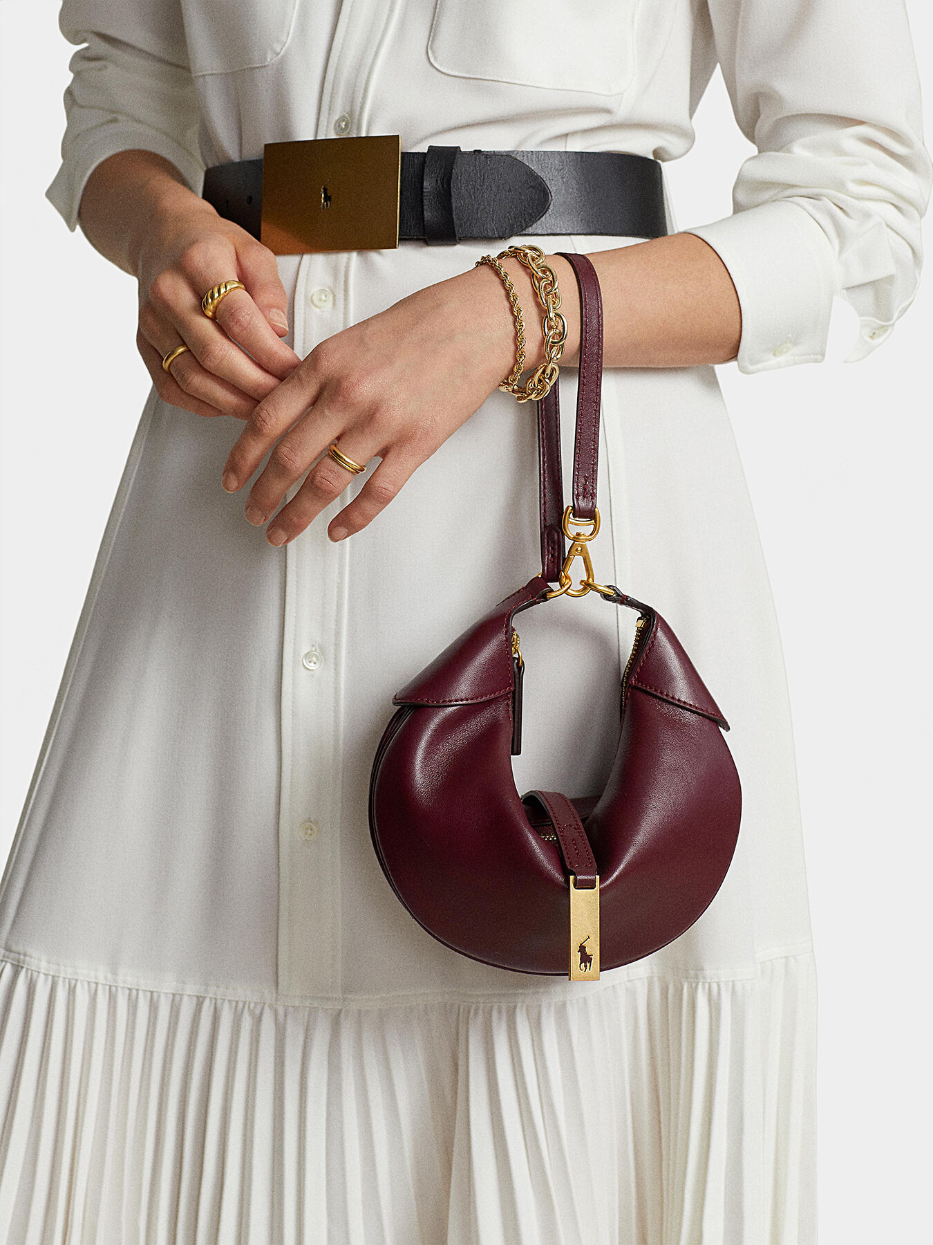 経典 in bag Leather bordeaux POLO brand accents metal and color バッグ