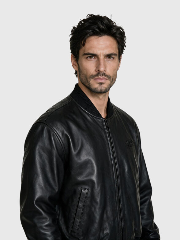 Leather jacket with logo detail - 4