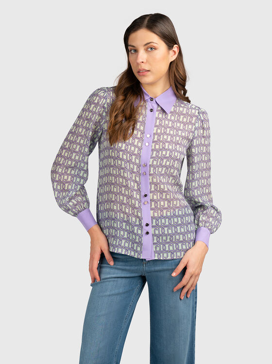Риза от коприна с монограмен принт - 1