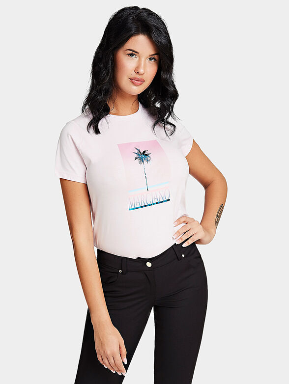 POOLSIDE PALM Pink t-shirt with print and logo - 1