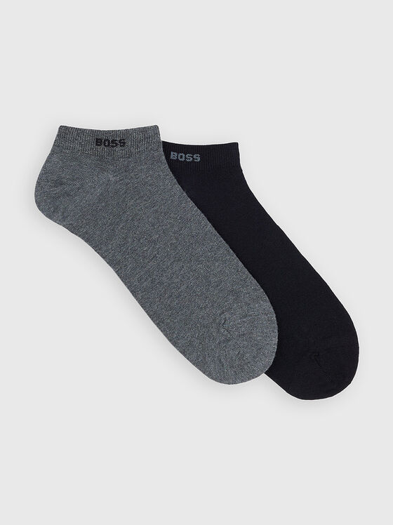 Two pairs of short black socks with logo detail - 1