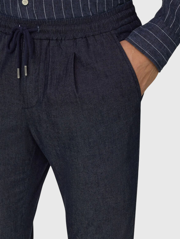 Dark blue trousers with ties at the waist - 3