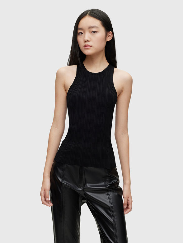 Black ribbed viscose blend top - 1
