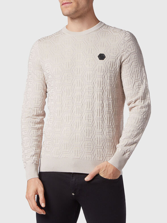 Beige sweater with monograms logo motifs - 1