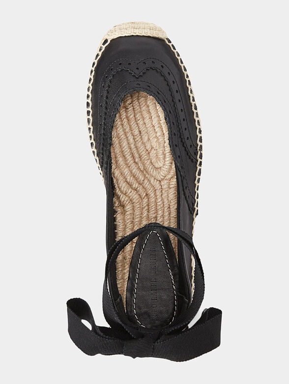 Black leather espadrilles with ankle ties - 4