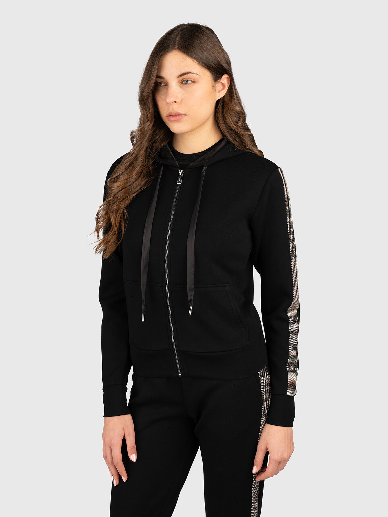 Sweatshirt with hood and logo rhinestones brand GUESS