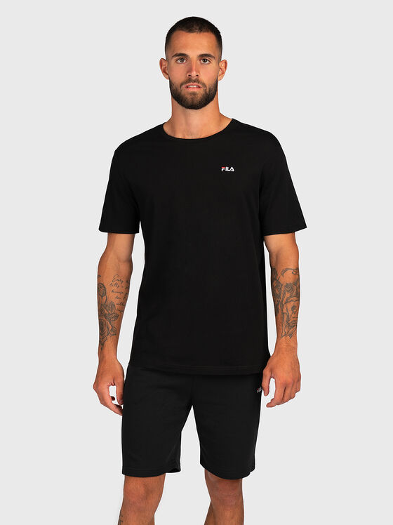 Черна памучна тениска с лого - 1