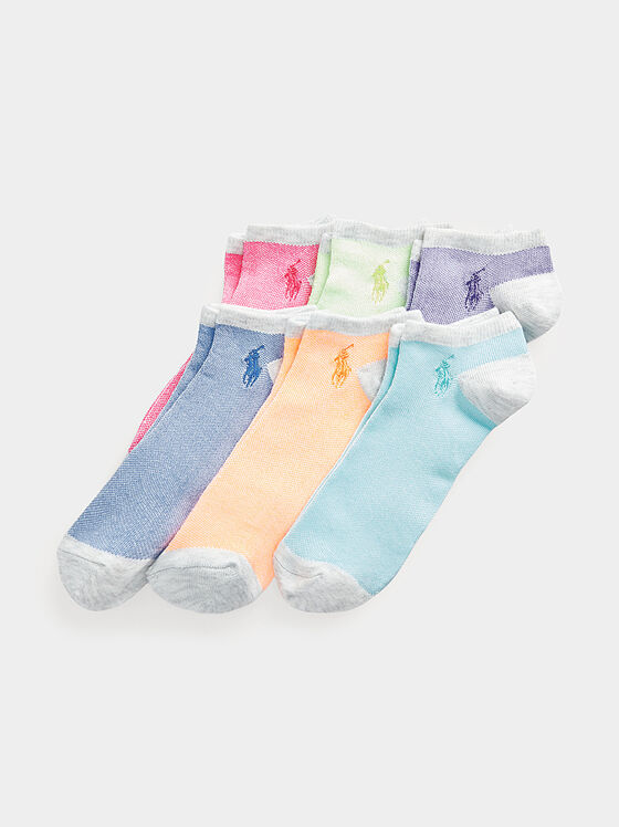 Комплект от шест чифта многоцветни чорапи с лого - 1