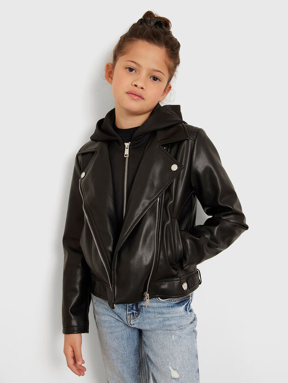 Eco leather jacket with hood  - 2