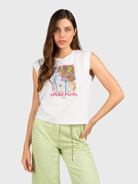 Sleeveless T-shirt with print - 1