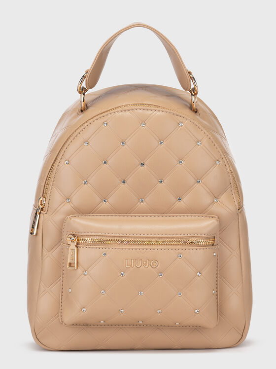 Crystal embellished backpack in beige - 1