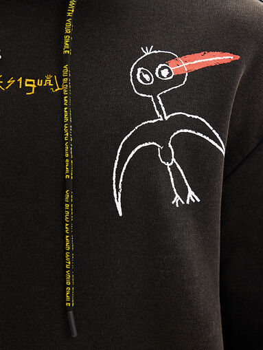 Black hooded sweatshirt with multicolor print - 5