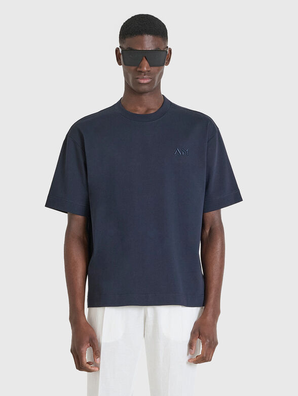 Black T-shirt with oval neckline and logo embroidery - 1