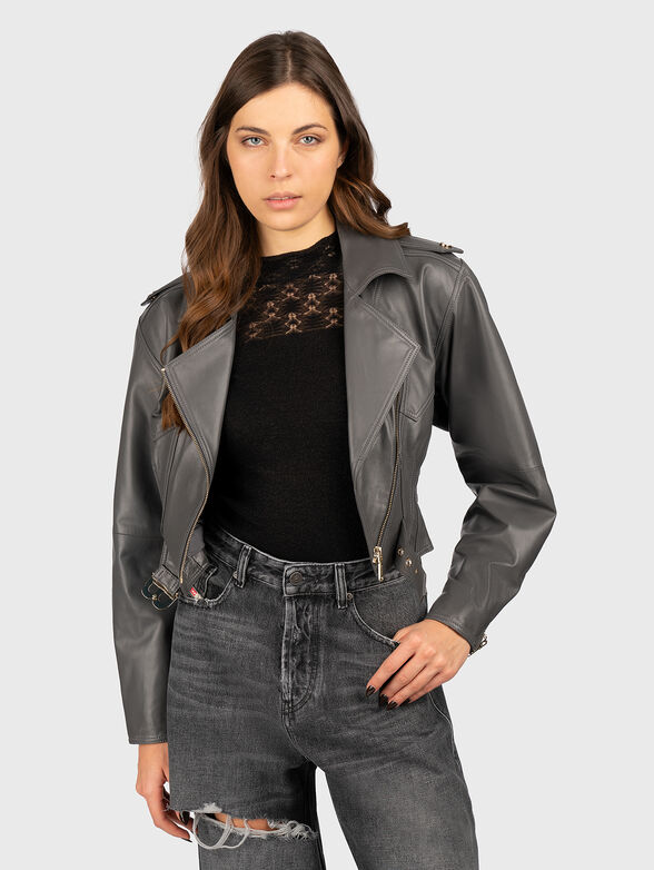 Black leather jacket with removable collar - 4