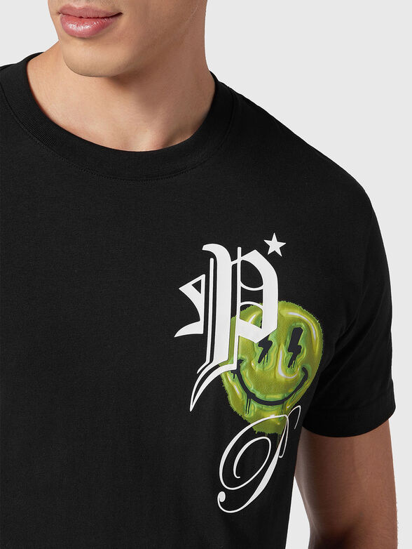 SMILE black T-shirt in cotton  - 4