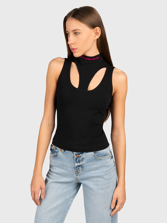 Black top with cut out details and accent back - 1