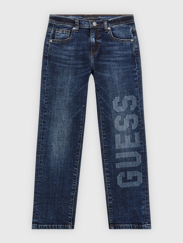 Dark blue jeans with accent logo print - 1