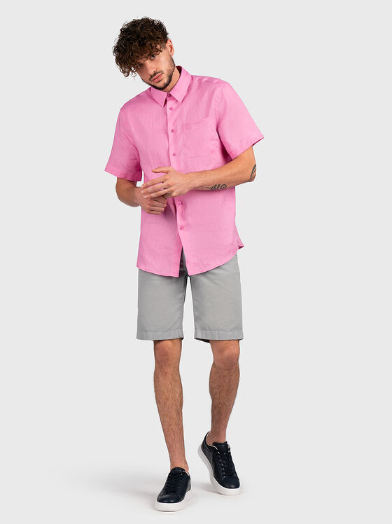Ленена риза с къс ръкав в цикламен цвят - 2