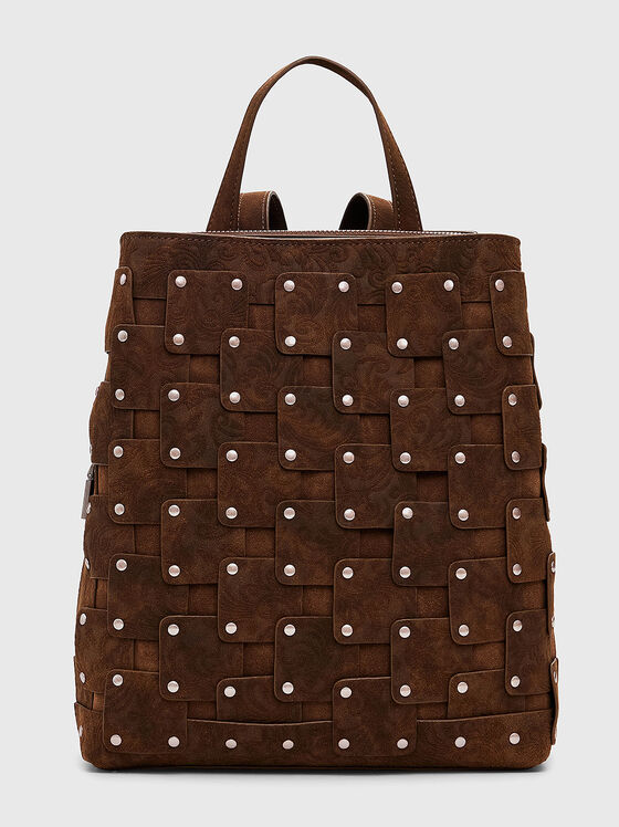 Faux leather backpack with woven texture - 1