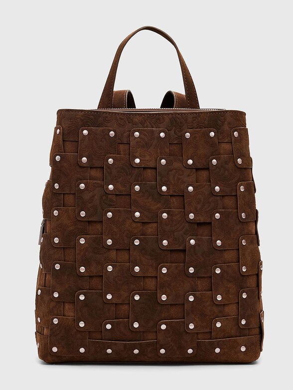 Faux leather backpack with woven texture - 1