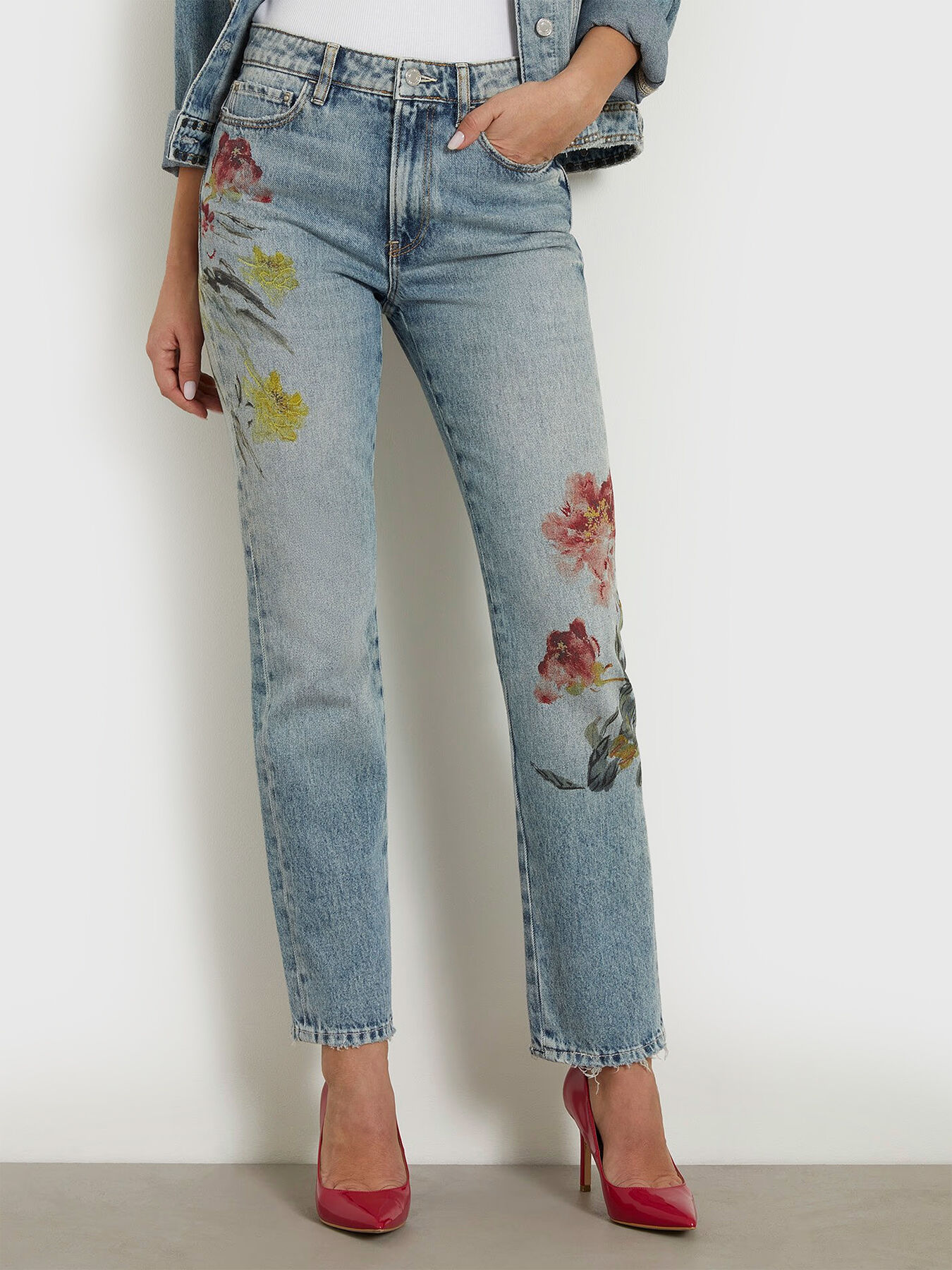 GIRLY jeans with floral print brand GUESS