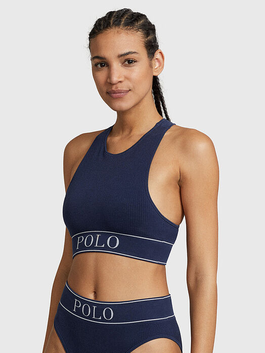 Blue sports top with logo motif