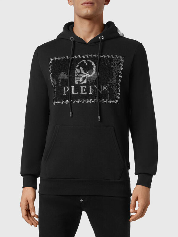 Black hooded sweatshirt with rhinestones - 0